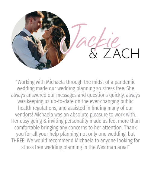 Prairie Weddings by Michaela - Testimonials - Jackie & Zach (mobile)