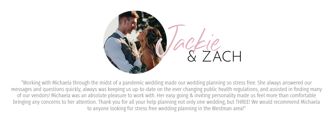 Prairie Weddings by Michaela - Testimonials - Jackie & Zach